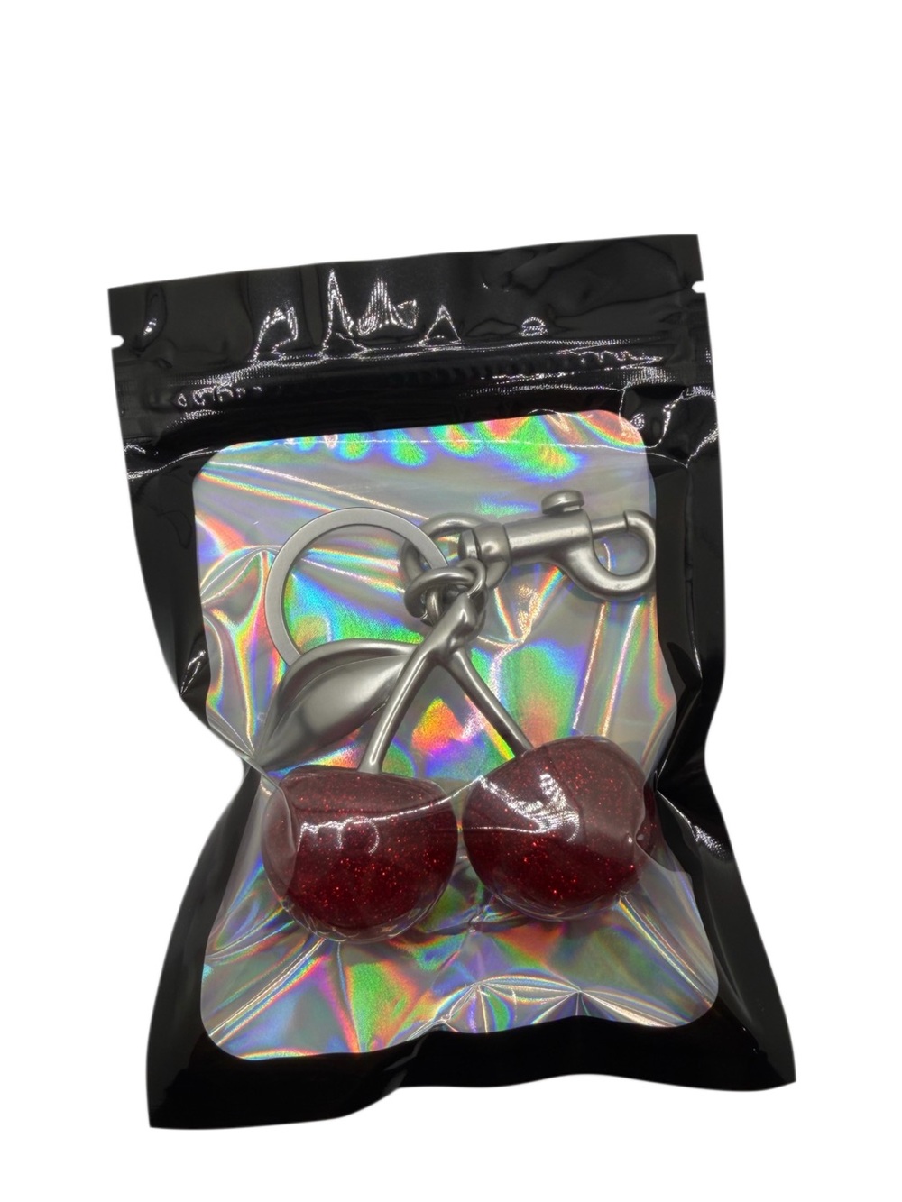 Y2K Resin Cherry Bag Charm Keychain Glitter Red Silver Tone Coquette Aesthetic - Picture 2 of 2